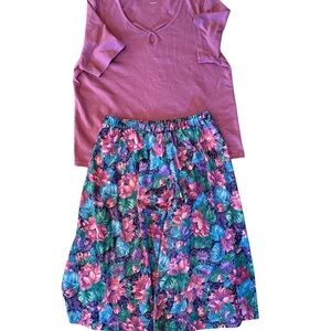 Floral Skirt and Purple Top Set